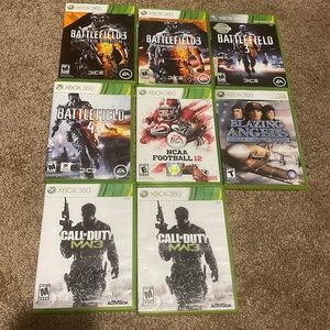 Xbox 360 games in case. Different titles. Selling all 8 cases together.
